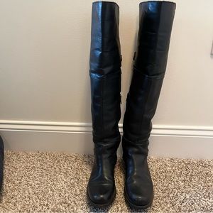 Steve Madden Black leather over the knee boots with gold buckle details